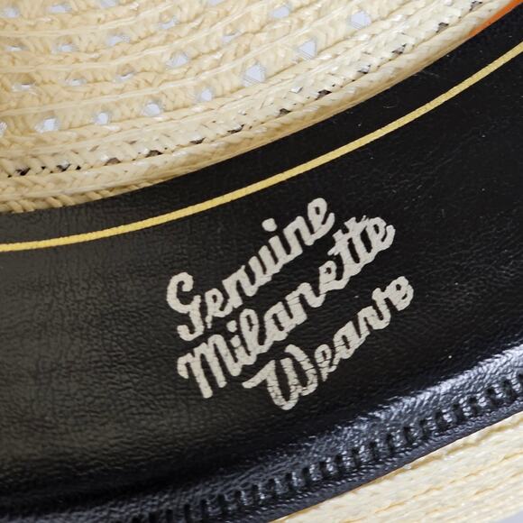 Beaver Brand Hats Straw Trilby Fedora Hat Milanette Weave Buffalo Nickel Plaid - Picture 9 of 11